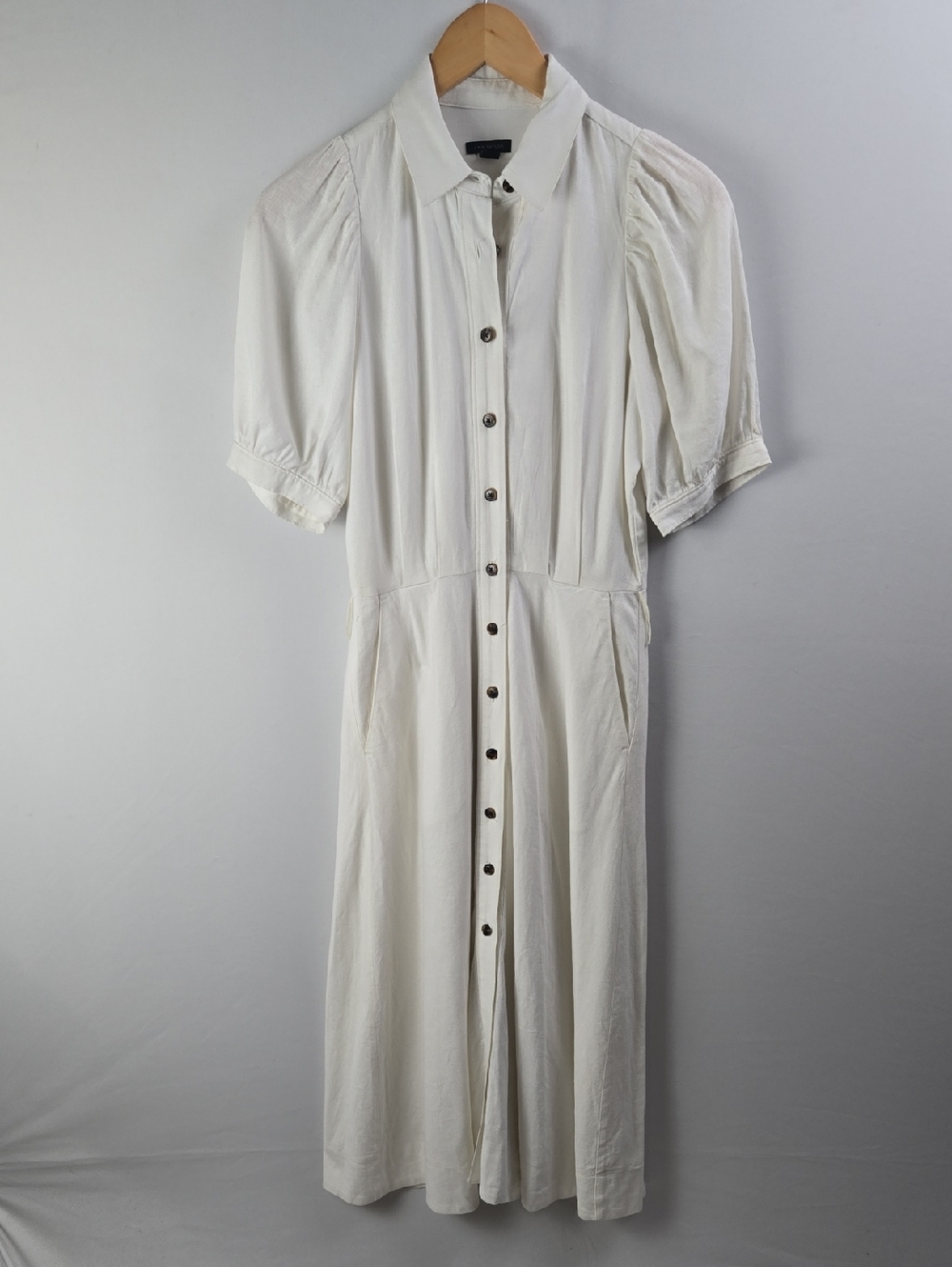 Ann Taylor Linen Blend Button Front Midi Dress Sz 0 Cottagecore Coastal